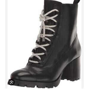 Schutz Pearl Combat Lace-Up Boots Black Leather Size 8.5 New in Box